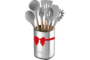 Laxinis World Stainless Steel Kitchen Utensil Holder, Kitchen Caddy, Large Utensil Organizer, Modern Rectangular Design, 6.1” by 5” Utensils Crock (utensils not included)