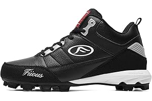 Fiiuos Men's Baseball Cleats Black White Outdoor High-Tops Lace-Up Non-Slip Spikes Football Shoes Competition/Training Combat Boots Baseball Sneakers