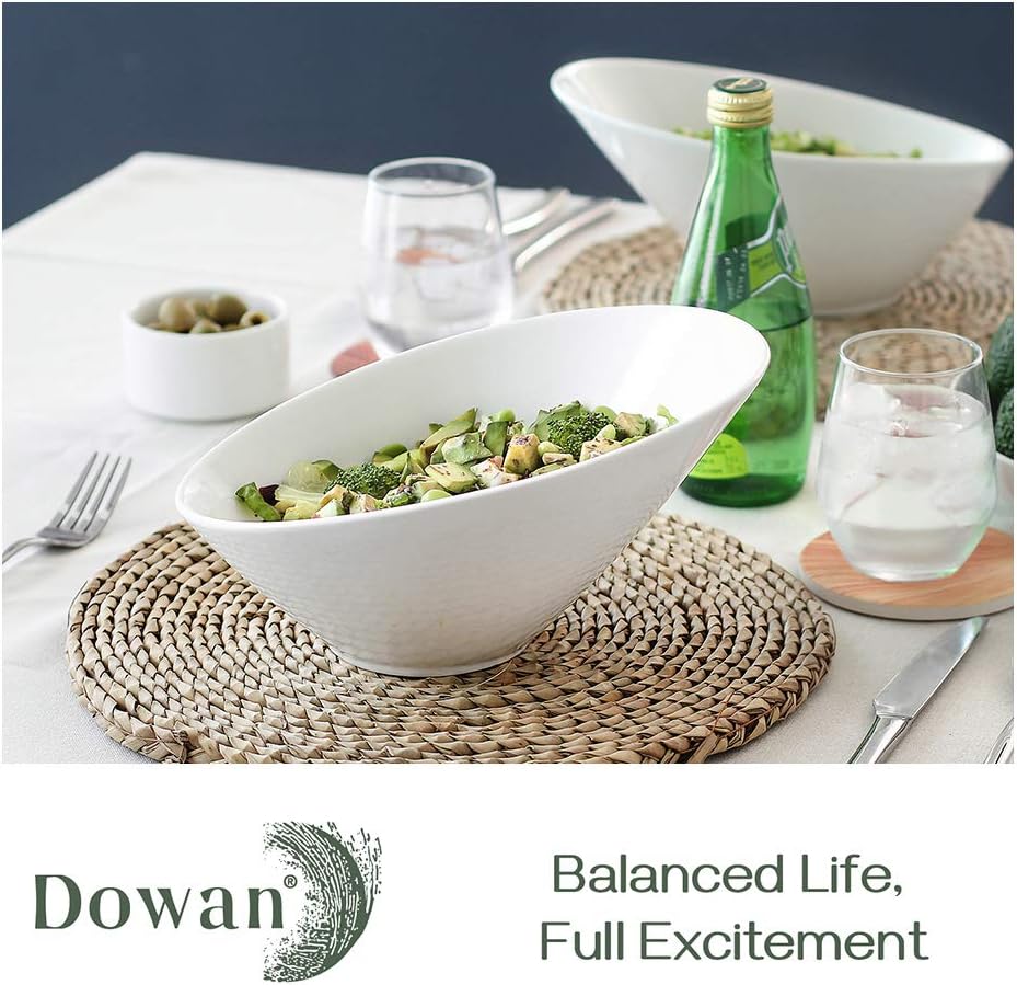  | DOWAN Salad Bowls, 2 Packs Angled Serving Bowls, Elegant White Bowls for Salad, Pasta, Soup, Rice, Prep, Ideal for Restaurant, 26 Ounce: Salad Bowls