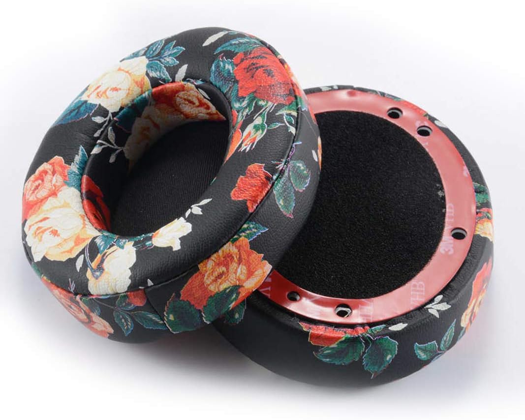 Miayaya Replacement Ear Pads Cushions For Beats Studio 2.0 Wired/Wireless B0500 B0501 Headphone & Beats Studio 3.0 Headphone Ear Cup Earmuffs Earpads (Black Printing Flower)