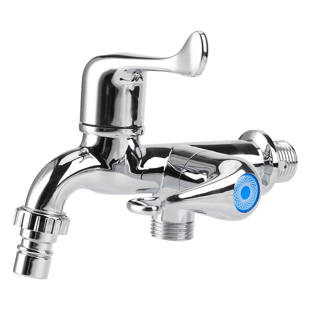 Single Gold Washing Machine Water Faucet ABS Plastic Sink Basin Water Tap with Double Spout & Handle G1/2(Tail Handle)