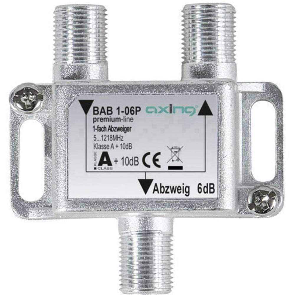 Axing BAB 1-06P 1-Way Splitter 6 dB Cable TV CATV Multimedia DVB-T2 Class A+, 10 dB, 5-1218 MHz Metal