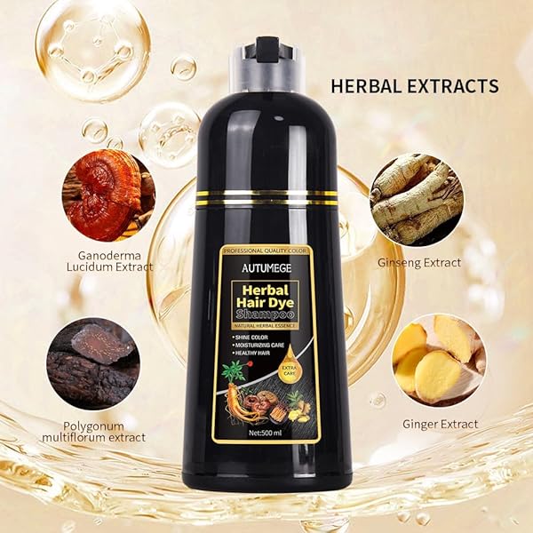 AUTUMEGE BLACK INSTANT HAIR COLOR SHAMPOO FOR GRAY HAIR – EASY HAIR DYE SHAMPOO 3 IN 1-100% GREY COVERAGE – HERBAL COLORING IN MINUTES FOR WOMEN & MEN (NATURALLY BLACK)