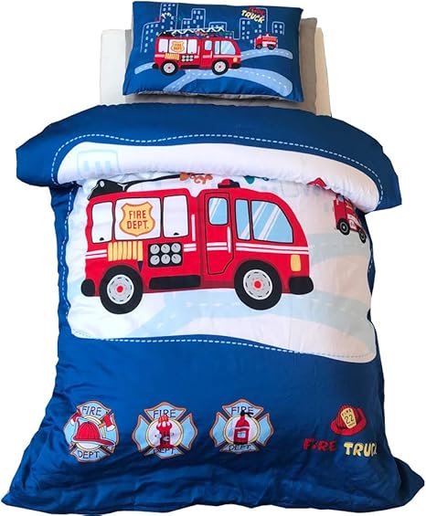 Amazon Com Esydream Fire Engine Truck Toddler Crib Comforter Sets 6pc 100 Cotton Fire Turck Engine Boys Bedding Quilt With Filling Color 4 Home Kitchen