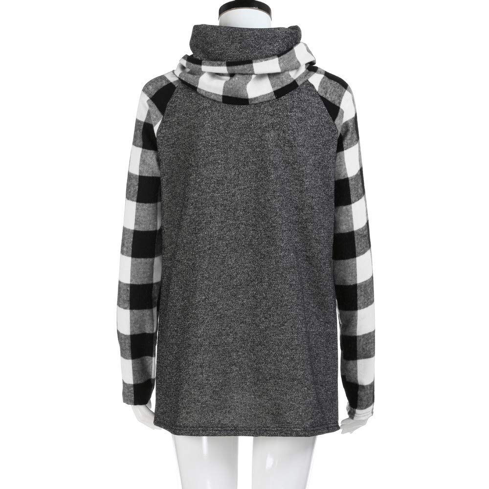 Women\'s Cowl Neck Plaid Sweatshirts Long Sleeve Casual Raglan Shirt Pullover White