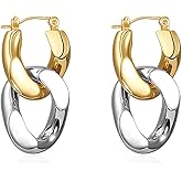 Sloong 14k Gold Plated Chunky Earring Cuban Link Chain Circle Square Hoop Earrings Paperclip Link Chain Jewelry Drop Dangle Earrings set for Women Adult