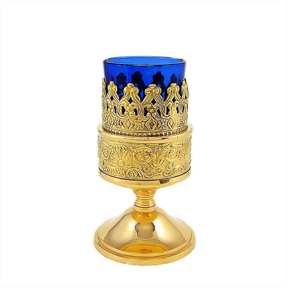 NKlaus Ritual Wind Light Oil Lamp h. 13cm Ø 5,5cm Gold Plated Deco Lantern Blue Handmade 2971