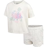 New Balance Girls Athletic Shorts Set - 2 Piece Short Sleeve Girls Shirts and Fleece Gym Shorts Kids Youth Clothing Set