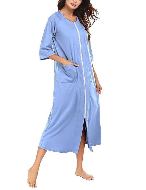 Buy Ekouaer Womens Zipper Robe Plus Size Long Cotton Lounge Sleepwear 3