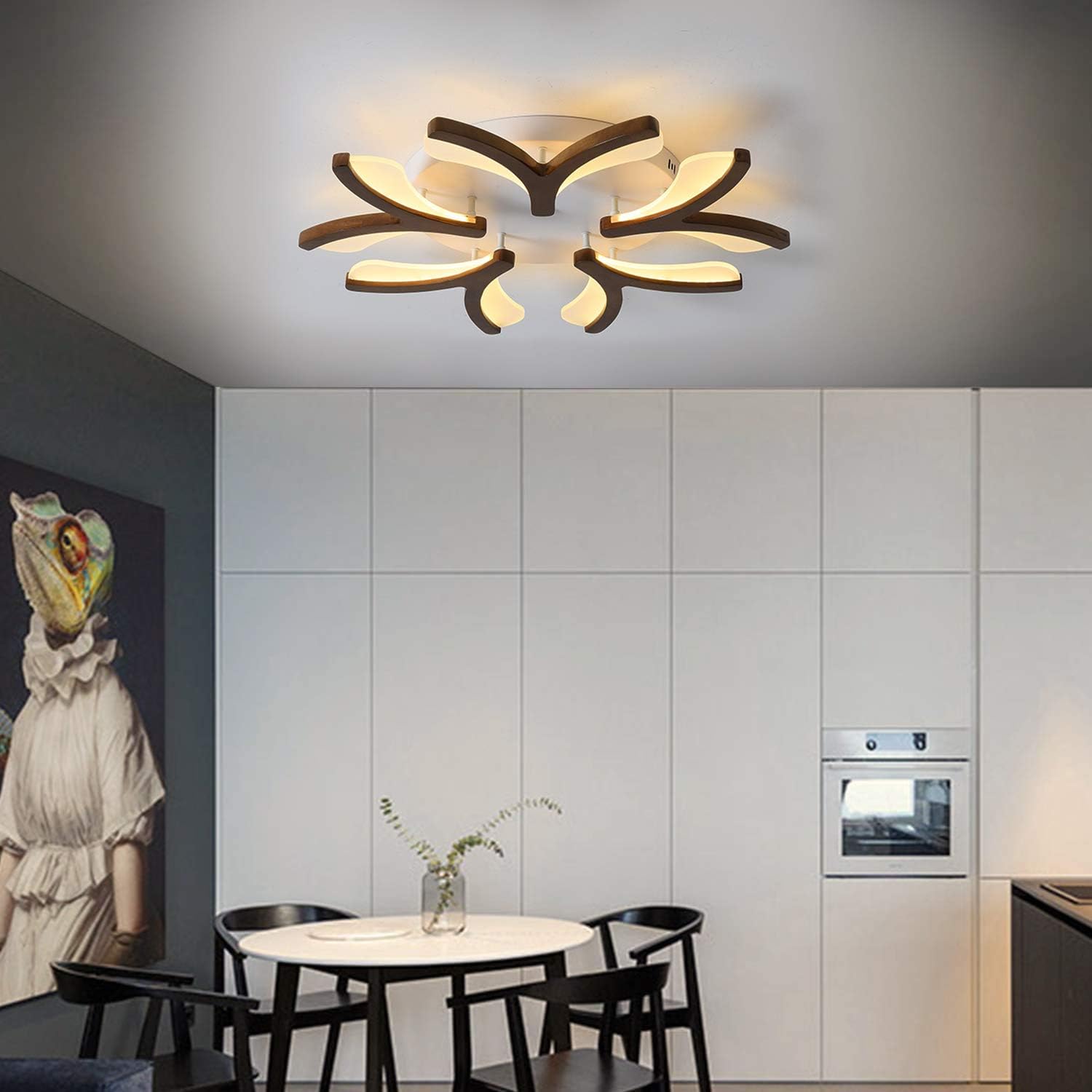 Holz LED Deckenleuchte, Wohnzimmer Deckenlampe mit Dimmbar