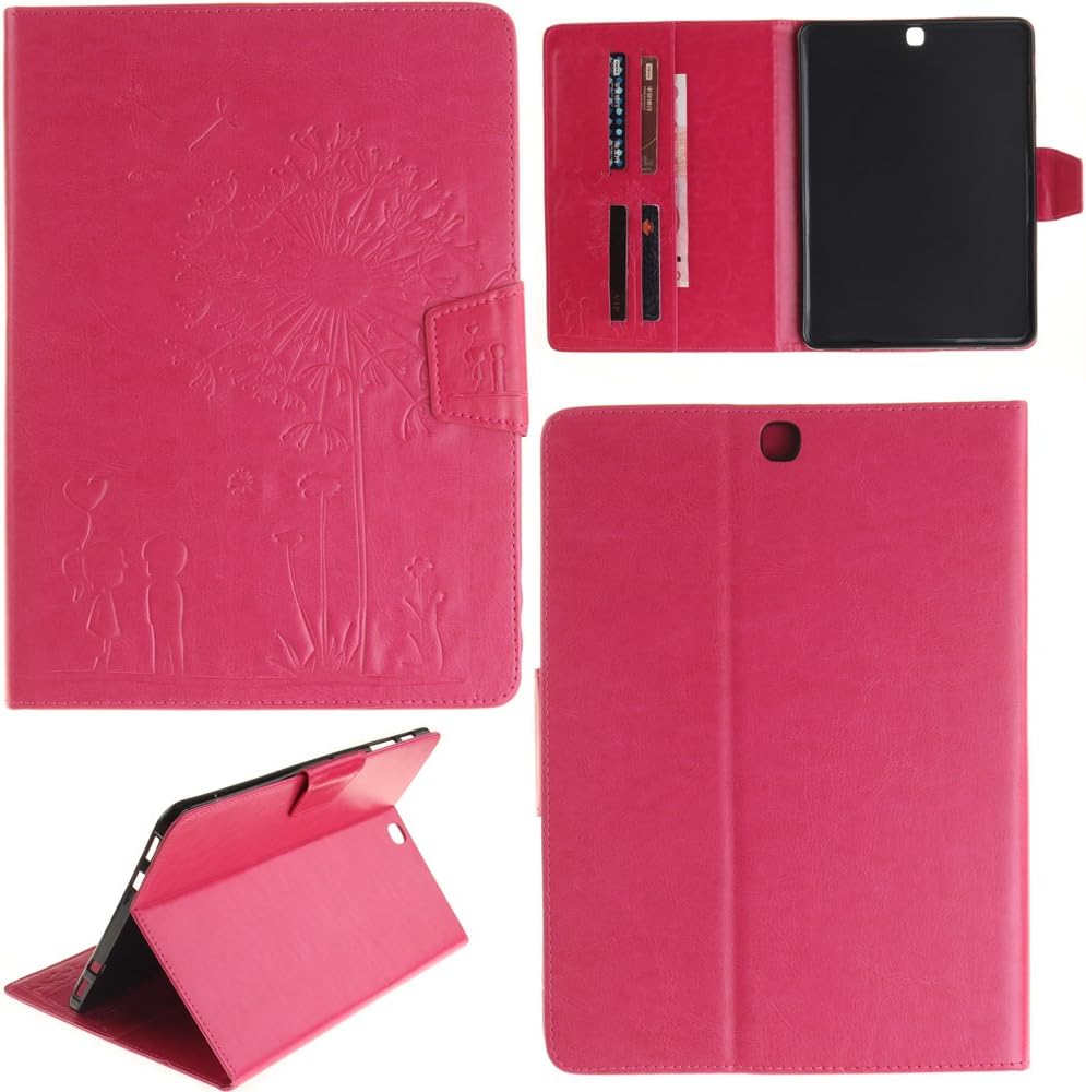 Ooboom® Samsung Galaxy Tab S2 9.7 Case Emboss Dandelion Love PU Leather with Kickstand Card Slots Cash Packet Magnetic Flip Book Wallet Cover for Samsung Galaxy Tab S2 9.7 T815 - Rose