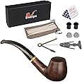 Handmade Wood Tobacco Pipe Set - Beginner Kit with Ebony Finish - Gift for Smoking Enthusiasts - Includes Accessories