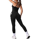RXRXCOCO Cross Back Workout Sets for Women 2 Piece Padded Tank Tops Hidden Scrunch Leggings Gym Outfits with Pockets