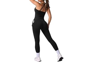 RXRXCOCO Cross Back Workout Sets for Women 2 Piece Padded Tank Tops Hidden Scrunch Leggings Gym Outfits with Pockets