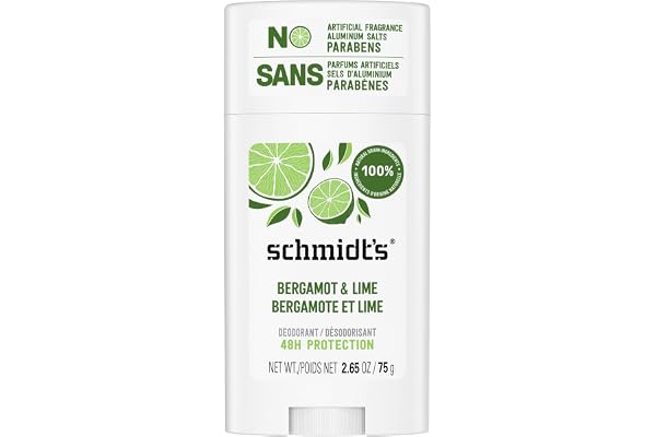Schmidt's Natural Origin Deodorant, 48 Hour Protection, Bergamot & Lime, Deodorant for Men and Women, 75g