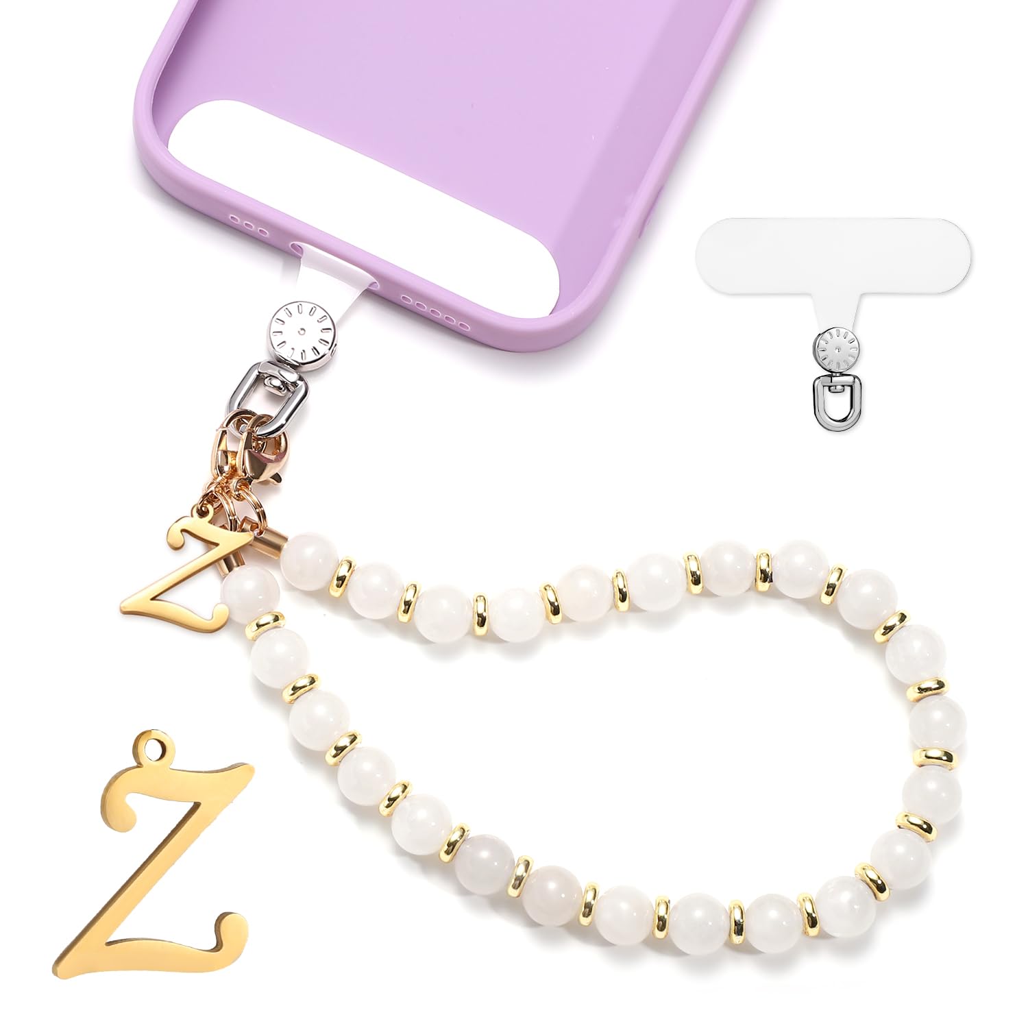 Lasuroa 1 Set Beaded Wrist Strap, Detachable Cell Phone Chain Lanyard with Tether Tab Hands-Free Beads Mobile Phone Wristlet Bracelet for Women Girls Gift (Letter Z)