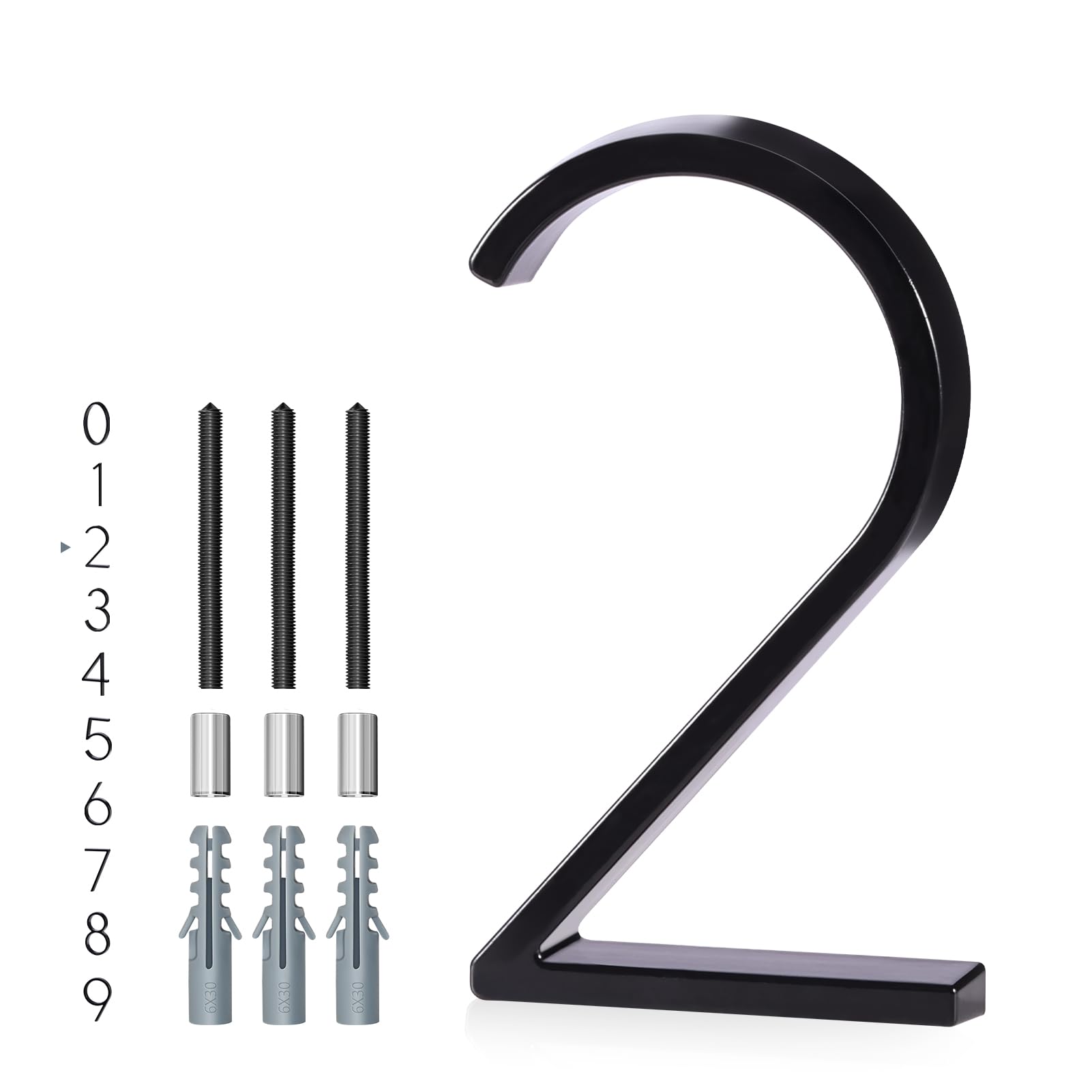 Photo 1 of YIPLED 5 Inch House Numbers for Outside, Metal Address Number 2 - Modern Design, Weather-Resistant Black Powder Coated Finish, No Fading (Black)