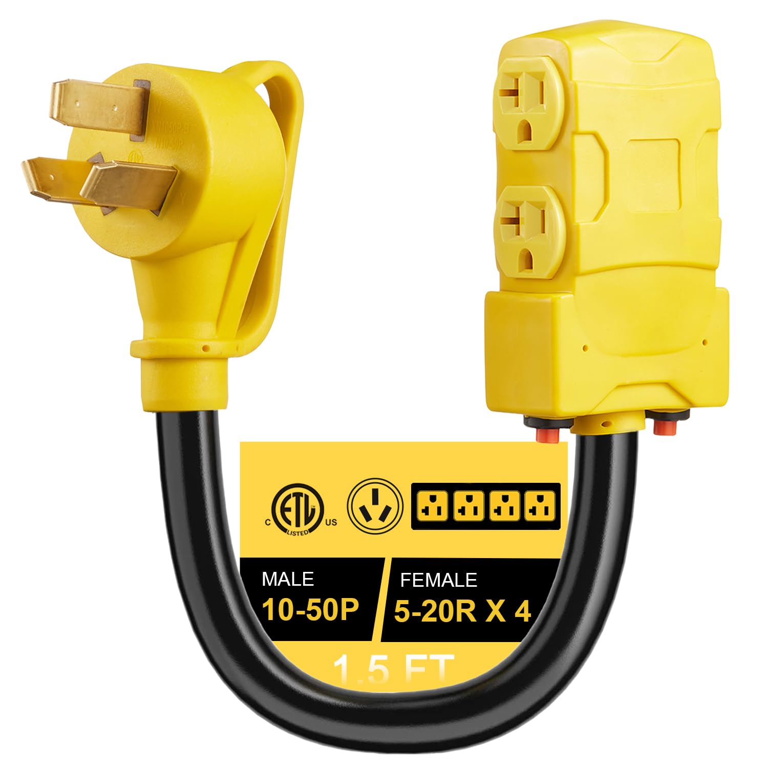 Photo 1 of [240V to 120V] Suplevel 50 Amp to 20 Amp 110V Adapter, NEMA 10-50P Adapter to 4X 5-20R/5-15R Dryer Distribution Adapter T-Blade Multiple Household Outlet w/ 24amp Circuit Breaker, ETL Listed