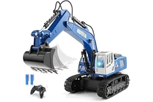 YIKESHU Remote Control Excavator 1/18 Scale HUINA RC Excavators for Boys, Metal Shovel RC Construction Vehicle with LED Light Full Functional 11 Channel 2.4Ghz Kids Toy 2 Batteries