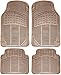 OxGord Universal Fit Front/Rear 4-Piece Full Set Ridged Heavy Duty Rubber Floor Mat - (Beige)