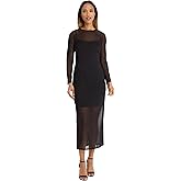 Donna Morgan Womens Long Sleeve Midi Dress - Sheer Mesh Overlay, Perfect Cocktail, Going Out, Birthday, Or Date Night Dress