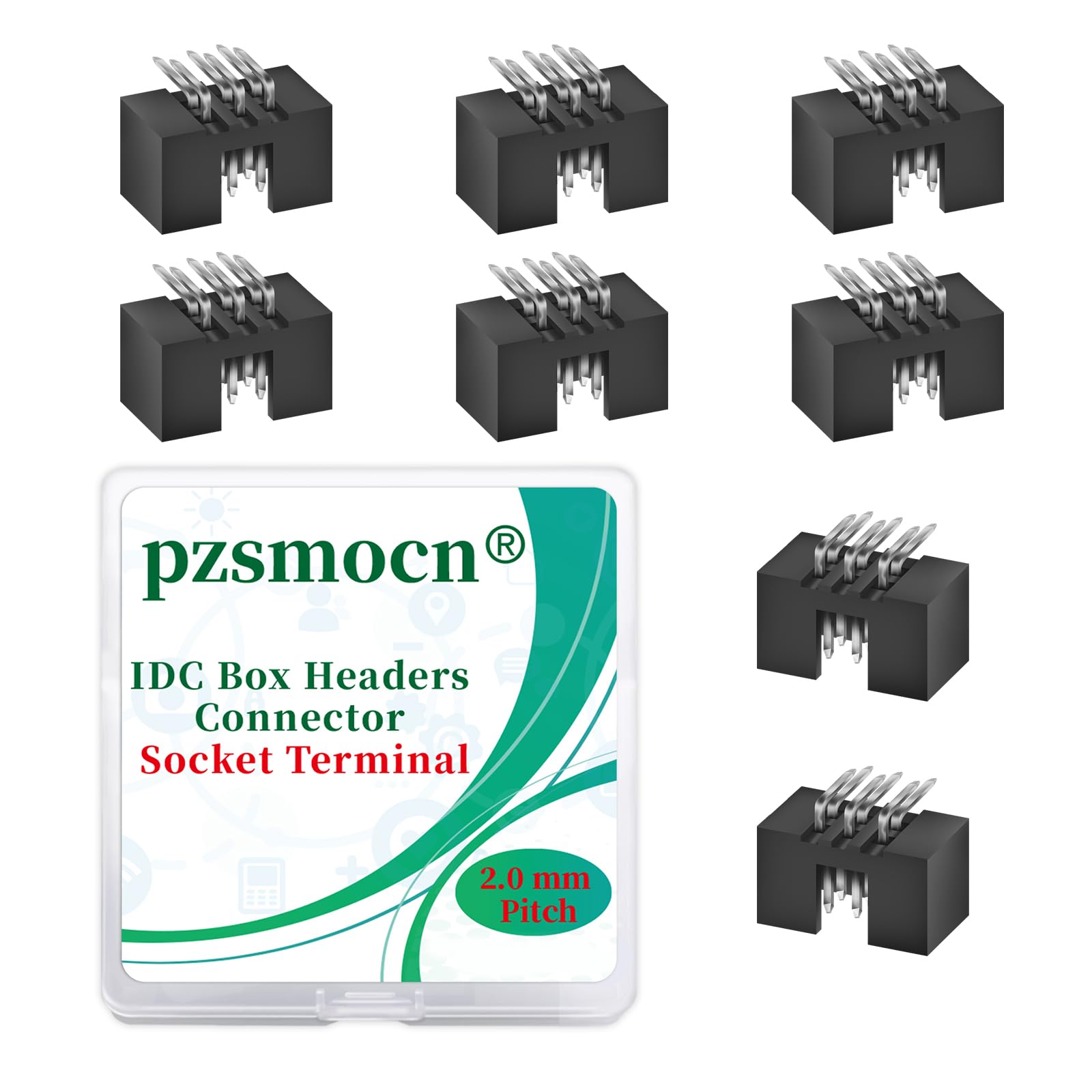 Pzsmocn 20 Pieces IDC 2 * 3 Double Row 2.0 mm Pitch JTAG ISP 6-Pin Box Header Connector Adapter Cable Male Socket SMT Terminal for PCB Electronic Equipment Projects.
