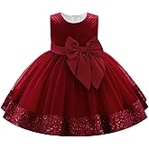 IBTOM CASTLE Toddler Baby Flower Girl Dress Bowknot Sequin Tulle Tutu Dresses First Birthday Formal Party Pageant Gown