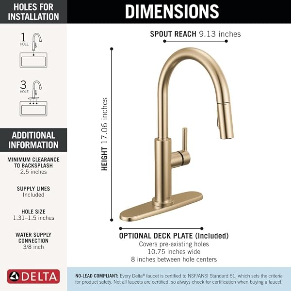 DELTA FAUCET NICOLI KITCHEN FAUCET WITH PULL DOWN SPRAYER, CHAMPAGNE GOLD MODERN, SINGLE HOLE KITCHEN FAUCET, CHAMPAGNE BRONZE 19867LF-CZ