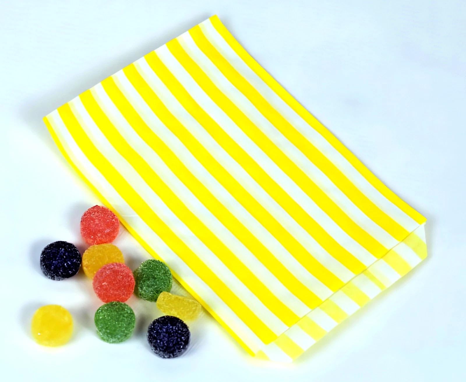 1000 Yellow 5" x 7" Striped Candy Sweet Paper Bags | Wedding Buffet Favour Cake Gift Pick n Mix Shop | Premium Quality UK Made