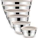 Umite Chef Mixing Bowls with Airtight Lids, 6 piece Stainless Steel Metal Nesting Storage Bowls, Non-Slip Bottoms Size 7, 3.5