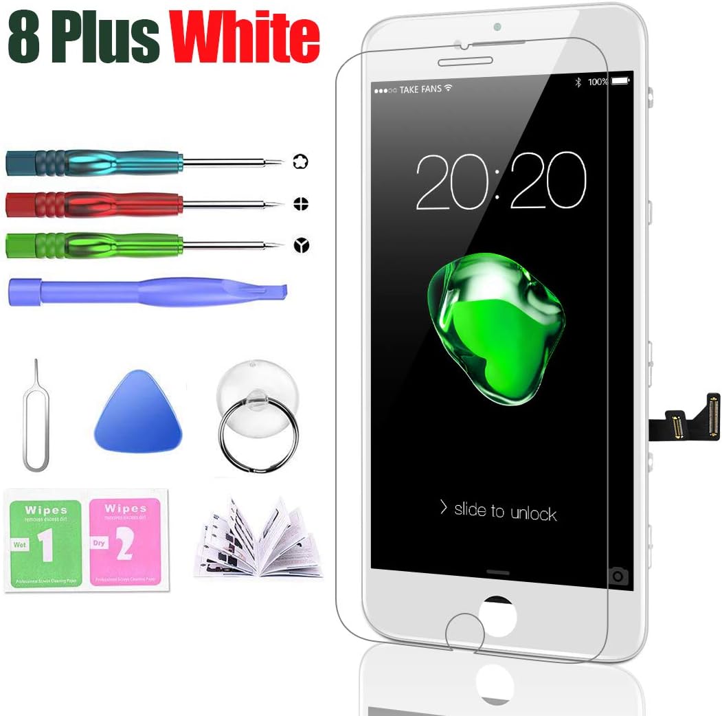 HTECHY Compatible with iPhone 8 Plus Screen Replacement White(5.5") Display with 3D Touch Screen LCD Digitizer Assembly + Repair Tools Kit Screen Protector
