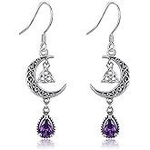 SNOWELLE Celtic Knot Moon Earrings 925 Sterling Silver Celtic Dangle Drop Earrings Jewelry Gifts for Women