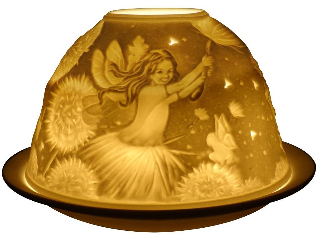 Light-Glow Tealight Candle Holder - Dandelion Fairies LD90045, White, Approx. H8 x Ø12cm or H3.2" x Ø4.7"