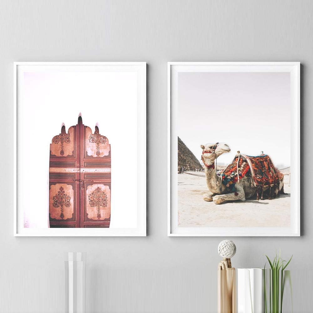 MYSY Wall Art Canvas Painting Morocco Door Desert Posters And Prints Wall Pictures For Living Room Decor-50x70cmx2 pcs no frame