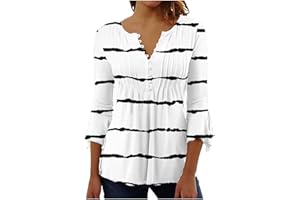 SHOPESSA 3/4 Sleeve Tops for Women Dressy Button Up Flowy Shirt Cute Summer Graphic Tees Womens Clothes Spring 2024