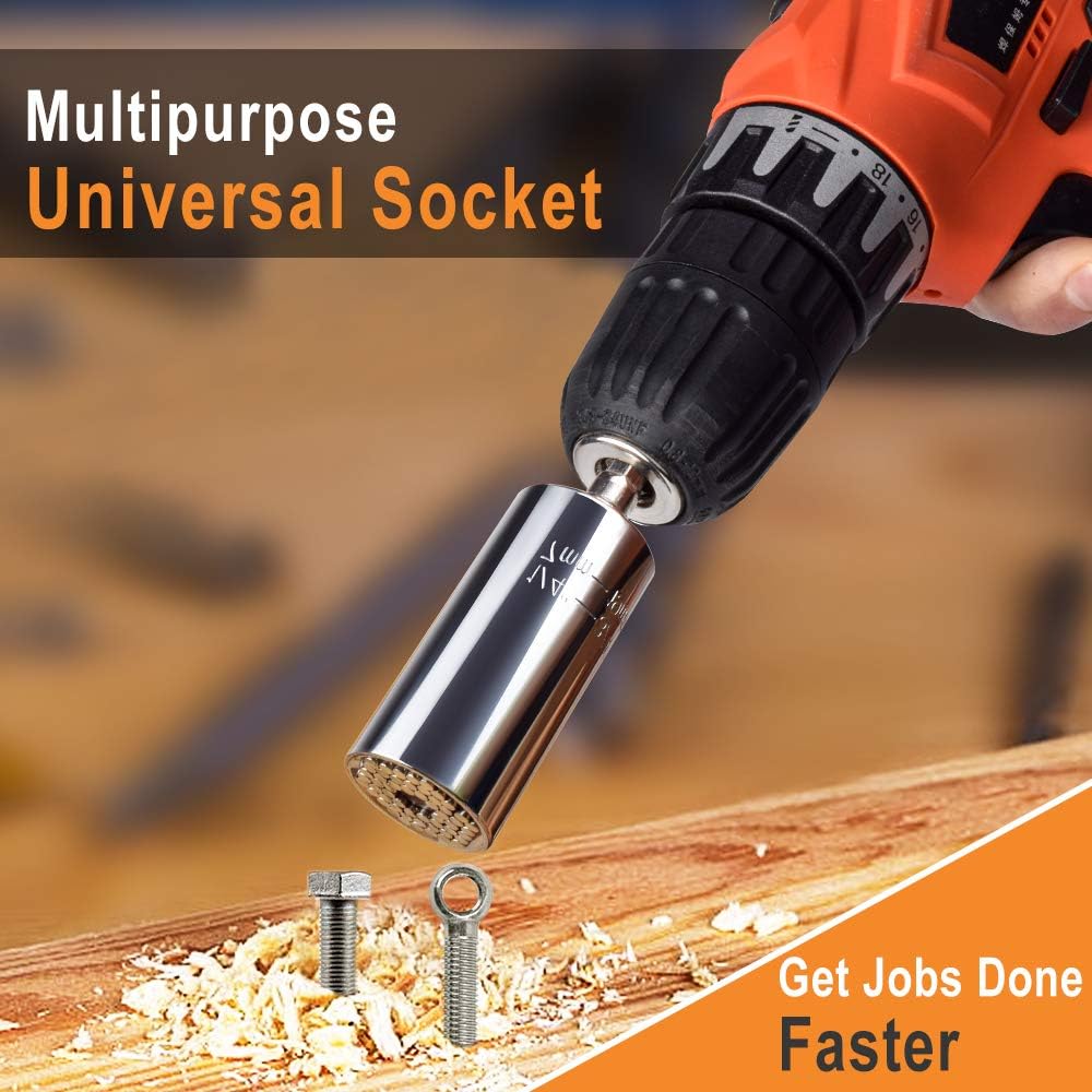 Universal Socket, Upgraded Universal Socket Wrench 7Mm-19Mm Universal Socket Tool Sets, Universal Socket Grip With Power Drill Adapter Best Gift For Men, Dad, Boyfriend, Husband, Diy Handyman (1) - - 