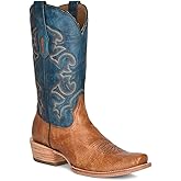 Corral Boots Men's Navy Blue Handcrafted Cowboy Boots | Narrow Square Toe Western Boots with Sand Embroidery Design