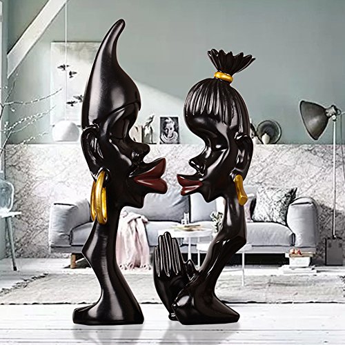 Olpchee 2Pcs Resin Abstract African Couple Head Sculpture Statue Collectible Decor Art Statues for Home Office Black - Thumbnail 2