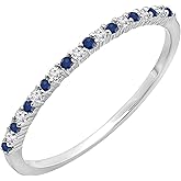 Dazzlingrock Collection Round Blue Sapphire & White Diamond Womens Anniversary Wedding Band Stackable Ring, 14K Solid White Gold