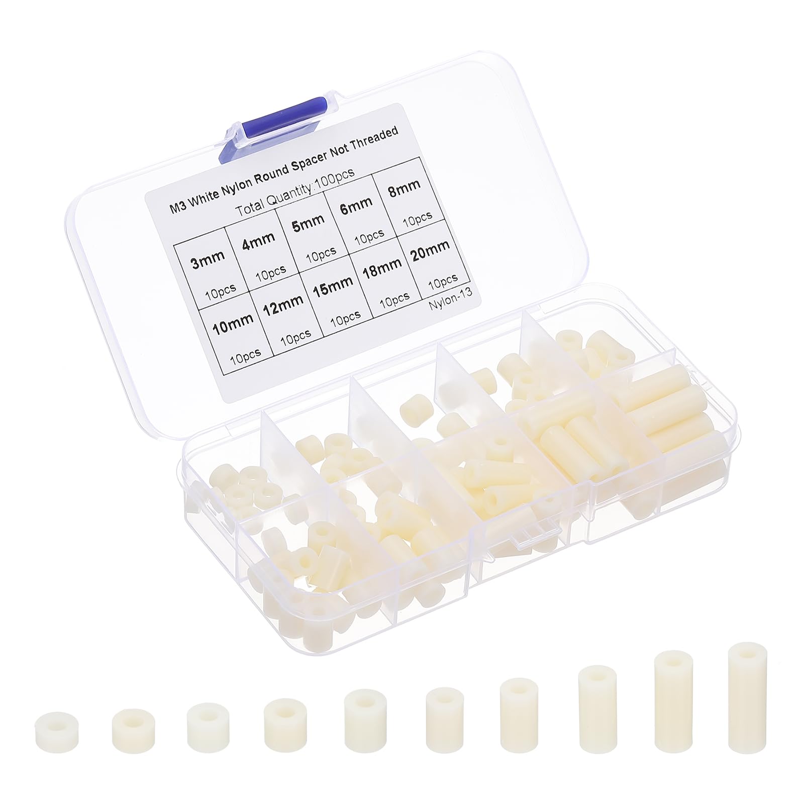 PATIKIL M3 Nylon Spacer, 100Pcs Round Spacer Standoff Non-Threaded Assortment Electrical Outlet Spacers for PCB Motherboard, Circuit Board, Switch and Receptacle, White — image 1