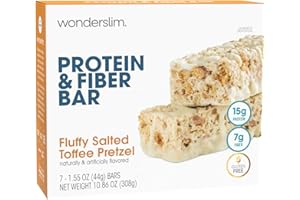 Wonderslim High Fiber Protein Bars, Salted Toffee Pretzel | 15g Protein, 7g Fiber | Low Sugar, Low Carb | Healthy Indulgence | Satisfying, Supports Energy & On-the-Go Convenience, 7 Pack
