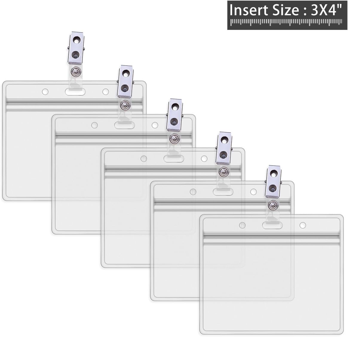 Plastic Nametag Holders with Clips Sets,ID Badge Holder with Metal ID Clips by CarryLuxe(10 Pack - 3x4 inch Horizontal)