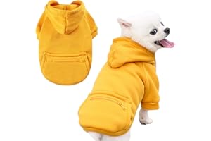 PETCARE Dog Hoodie - Yellow Winter Warm Fleece Hooded Sweatshirt with Pocket - Small Dog Clothes - Chihuahua, Yorkies, French Bulldog Outfits - Cold Weather Coats