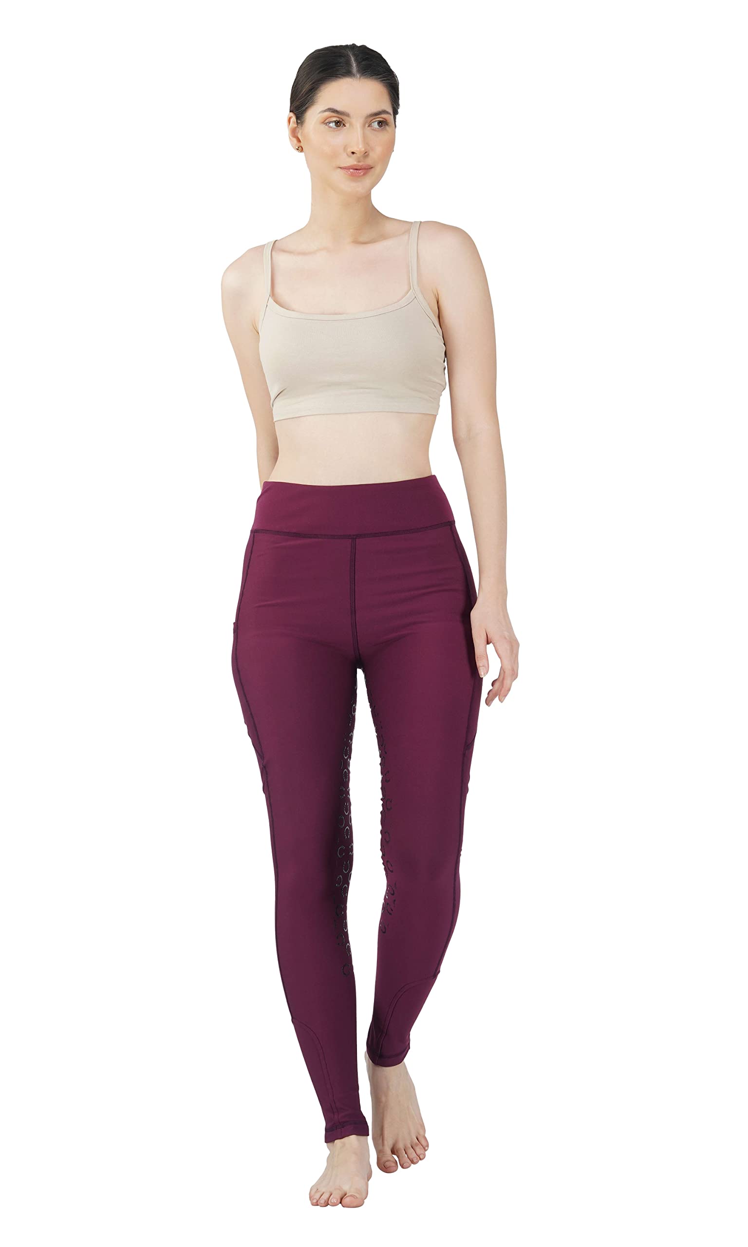 Avon Equine Women's Winter Riding Tights Phone Pocket Premium and Comfortable 4 Way Stretch Fabric Ladies Tights (Berry, X-Small)