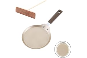 CHEFMADE Mini Crepe Pan with Bamboo Spreader, 6-Inch Non-Stick Pancake Pan with Insulating Silicone Handle for Gas, Induction
