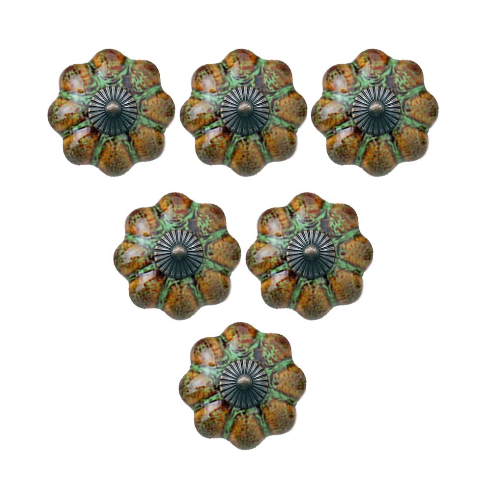 Mou 6Pcs European Style Knobs, Ceramic Glazed Pumpkin Knobs Classy Vintage Cabinet Drawer Handles Pulls (Green)