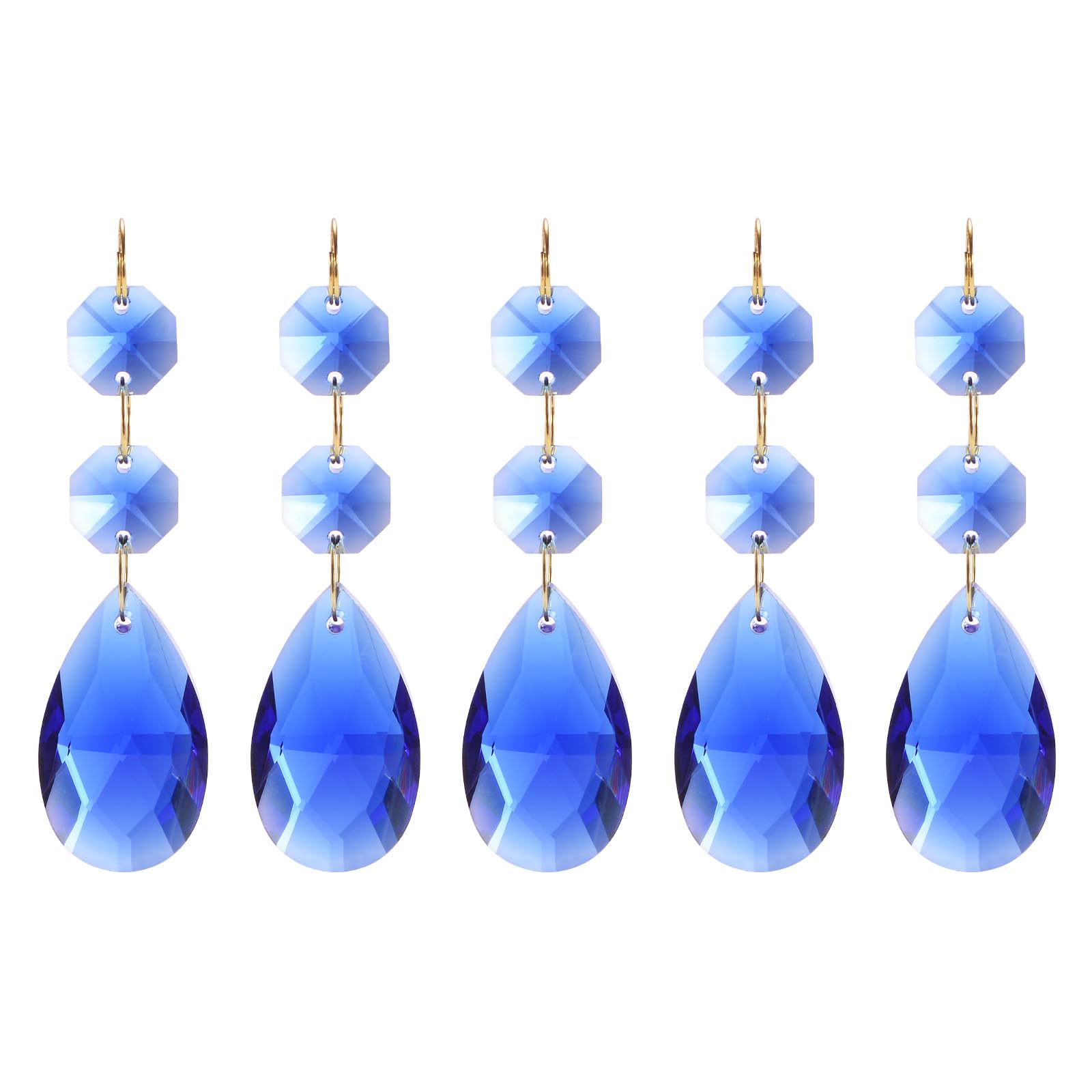 M METERXITY 5-Pack Pendants Teardrop Lamp Chain, Dark Blue Crystal W 2 Octagon Beads Shiny Glass Pendants Beads for Light Lamp/Jewelry Making/Wedding Decoration Chandelier Beads [3.35"]