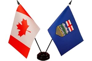 Zigvert Canada & Alberta Province Twin Desk Flag, 8 x 5 Inches, Red, White, and Blue Or Blue, White, and Gold, Set of 1, Rect