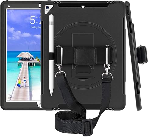 Amazon Com Ipad Pro 12 9 Case 2017 Ipad Pro 12 9 2nd Generation Case With Pencil Holder Heavy Duty Rugged Full Body Shockproof Protective Case Cover With 360 Rotation Stand Handle Hand Shoulder Strap Computers Accessories