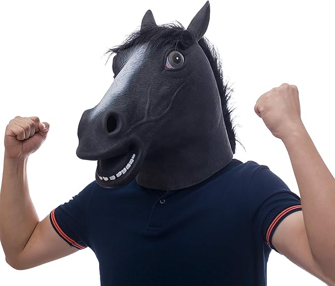 molezu Black Fur Mane Horse Head Costume, Halloween Novelty Deluxe